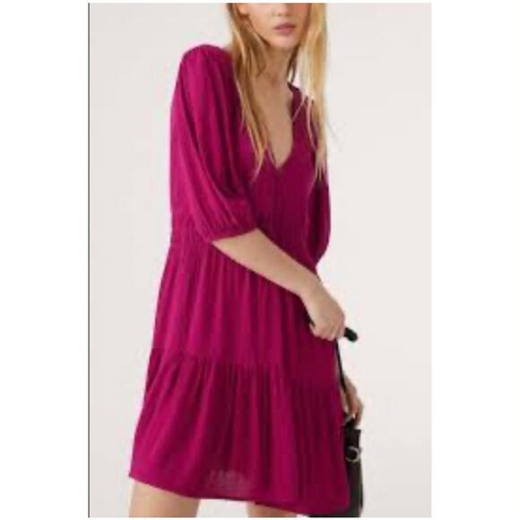 BA&SH Nola Fuchsia Short Sleeve Mini Dress Sz 2 (M) - Picture 1 of 12